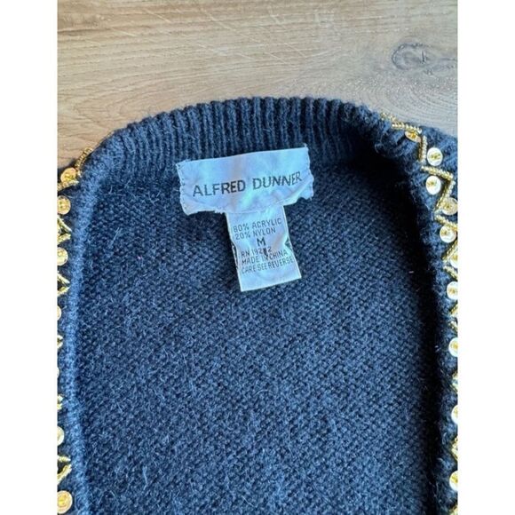 Vintage Alfred Dunner Gold Black Sequin Embroidered Sweater Cardigan Medium - Picture 5 of 6